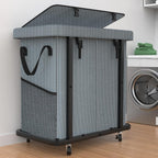 50 Gal(190L) Laundry Basket with Lid, Rolling Laundry Hamper with Wheels, Dirty Clothes Hamper with Metal Frame and Removable Bag Design, Suitable for Laundry Room, Bedroom(Grey, 2 Section 190L)