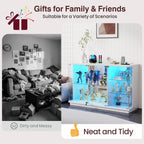 Gurexl 47.2" W Glass Display Cabinet with 3-Color LED Lights, 5-Tier Lockable Curio Cabinet with Human Body Sensor & Charging Station, Display Case for Collectibles, Living Room, Kitchen, White