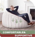 fond + found 5FT Bean Bag Chairs Giant Bean Bag Chair Cover with Wave Pattern Fur Washable Bean Bag Chairs for Adults Filled with Memory Foam for Bedroom Living Room (Oatmeal, 5FT- 50" x 50" x 24")