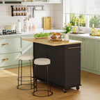 JY QAQA 39" Kitchen Island on Wheels with Storage Cabinet Kitchen Cart Cabinet with Shelves, Cart Handle for Towel Rack or Free Mobility, Portable Islands for Kitchen, Black