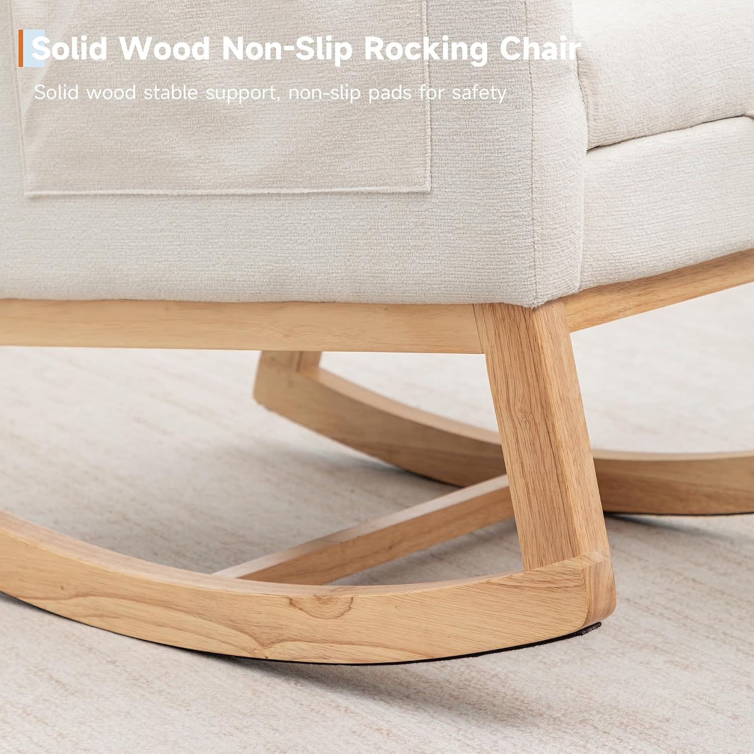 MINCETA Nursery Rocking Chair with Retractable Footrest, Chenille Glider Recliner Chair with High Backrest, Side Pocket and Silent Wood Base for Nursery, Living Room and Bedroom, Cream White