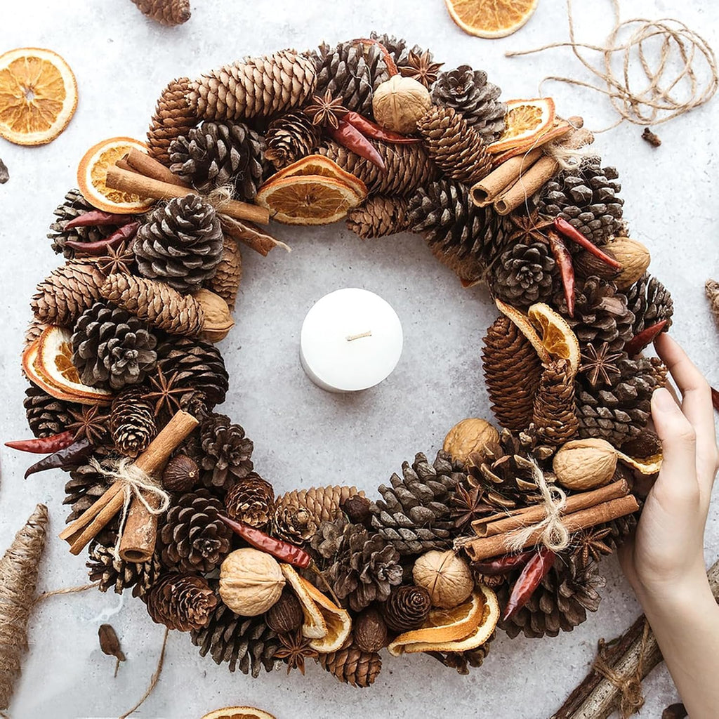 24 Pieces Christmas Pine Cones Decorations, Various Sizes Natural Pine Cones with Wired Picks, Natural Pinecones for Christmas Tree Decoration Garland Wreath Ornaments Home Decor(Natural)