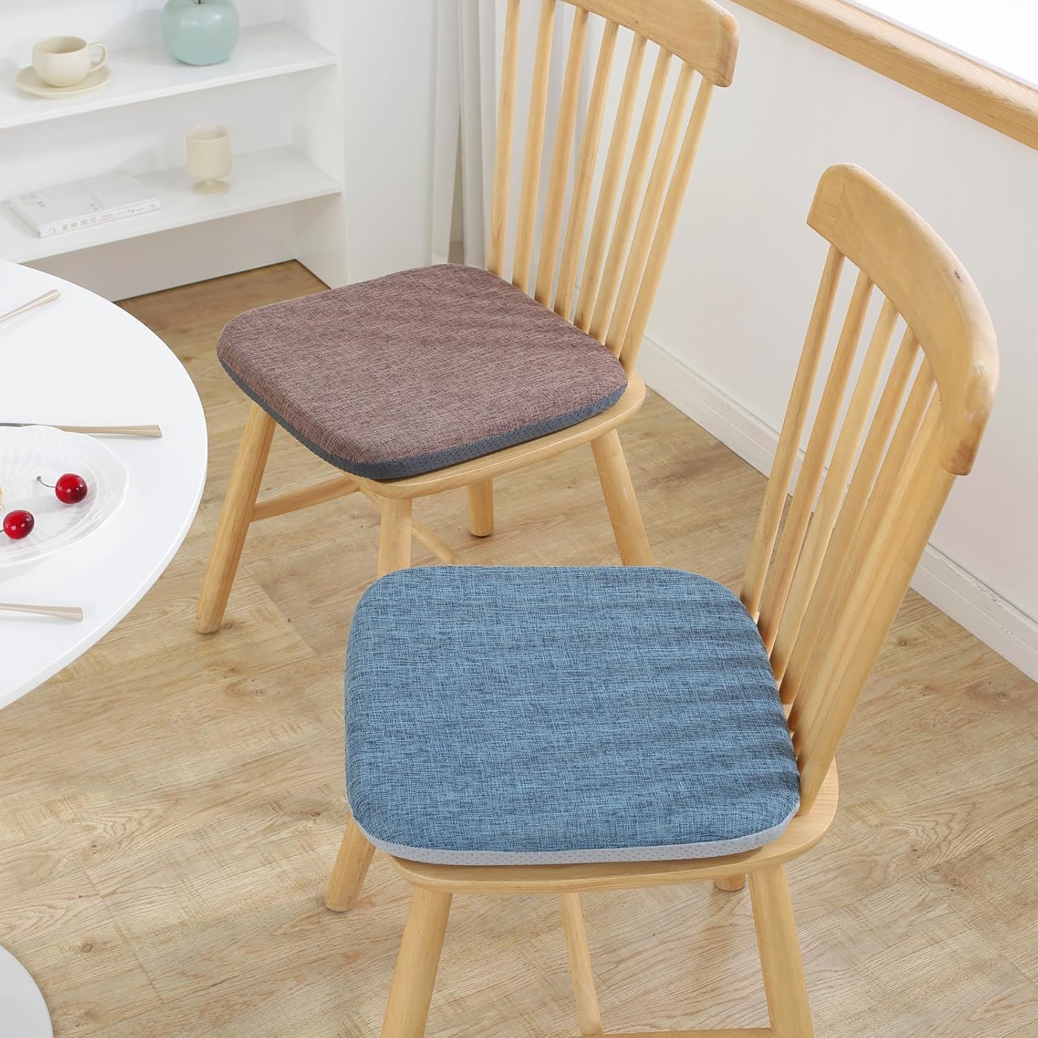 High Resilience Memory Foam Chair Cushion 13"x13"x2" Set of 2 Square Chair Pads and Washable Cover Non Slip Seat Cushions for Indoor Dining Room Kitchen and Office Chairs (Coffee,13"x13")