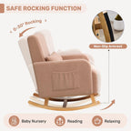 HCHAIRH Rocking Nursery Chair with Ottoman, Upholstered Glider Rocker with Side Pocket, Comfy Reading Chair with Solid Wood Legs for Nursery, Living Room,Bedroom, Coffee