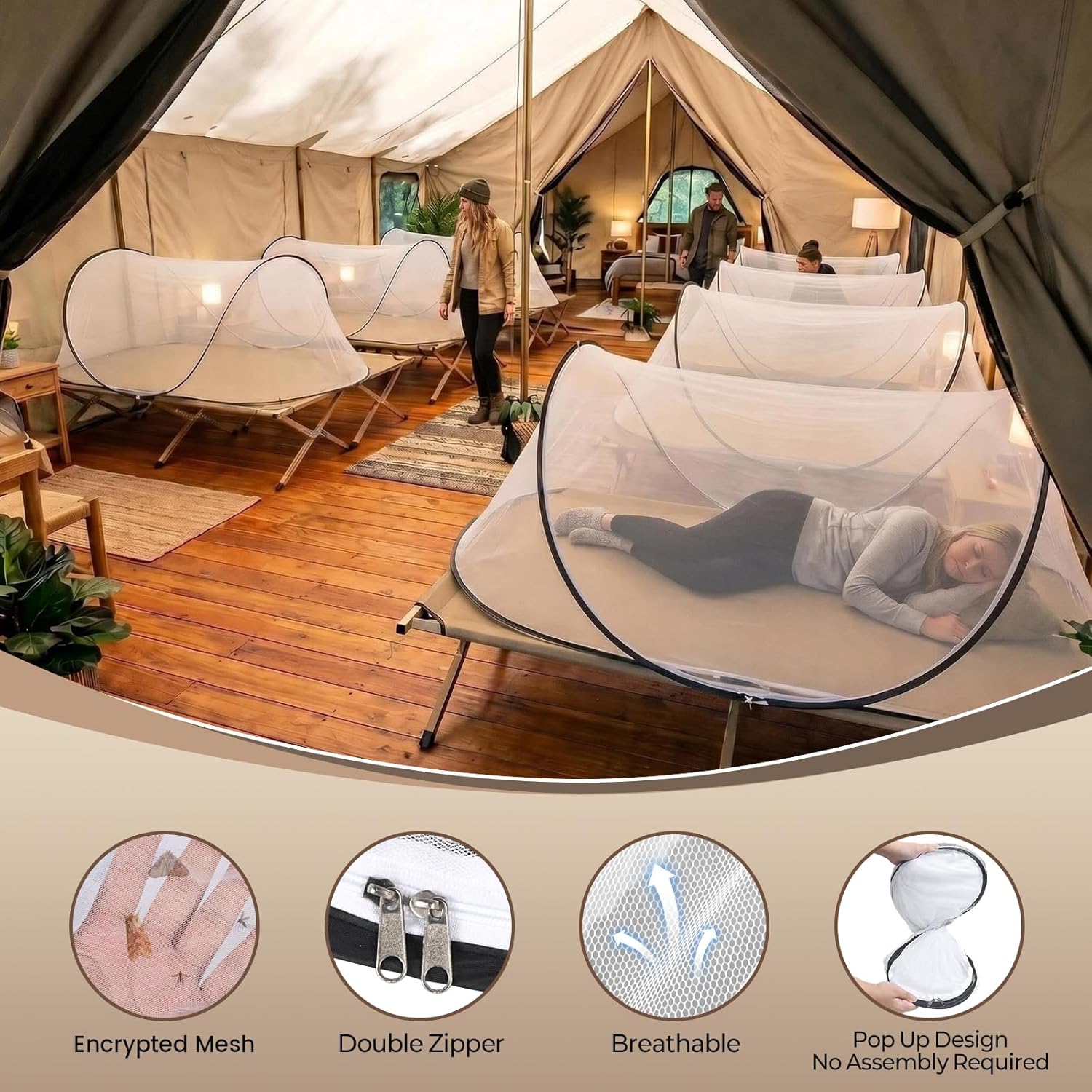 2 Pcs Black Pop Up Mosquito Net for Bed with Drawstring Bag Mosquito Head Net, 78 x 31 x 22 Inch Portable Foldable Mosquito Tent with Double Zipper, Mesh Bed Net for Camping Travel