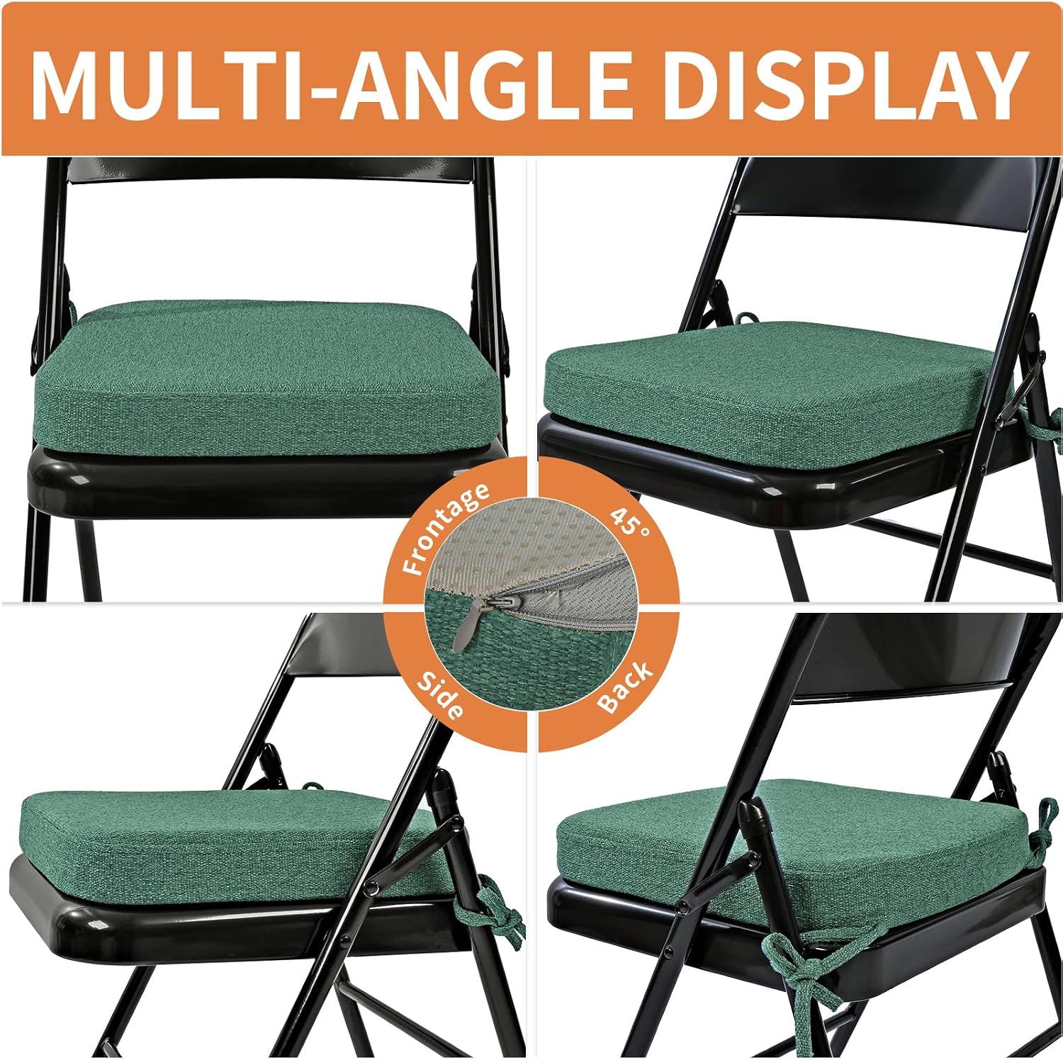 SINOSSO Memory Foam Chair Cushion for Folding Chair 1 Pcs, Thickened 2" Square Kitchen Chair Pad with Ties, Indoor Non-Slip Dining Chair Seat Cushion (1 Piece, Green)