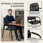 Leather Waiting Room Chair No Wheels, Office Guest Reception Seating with Padded Arms, Stationary Conference Table Chair for Lobby Clinic Home Desk Bedroom, Comfortable Dining Kitchen Armchair, Inky