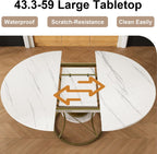 43"-59" Extendable Round Dining Table for 4-6, Modern Kitchen Table with Storage Shelf, Marble Veneer Top & Gold Metal Base Dining Room Table for Apartment
