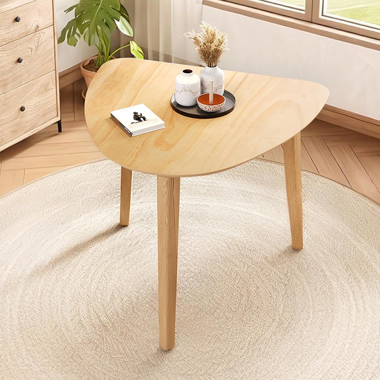 Triangular Wood Table - 35.91" Modern Space-Saving Geometric Side Table for Living Room, Bedroom, Kitchen, Natural Finish for Living Room, Small Space, Natural