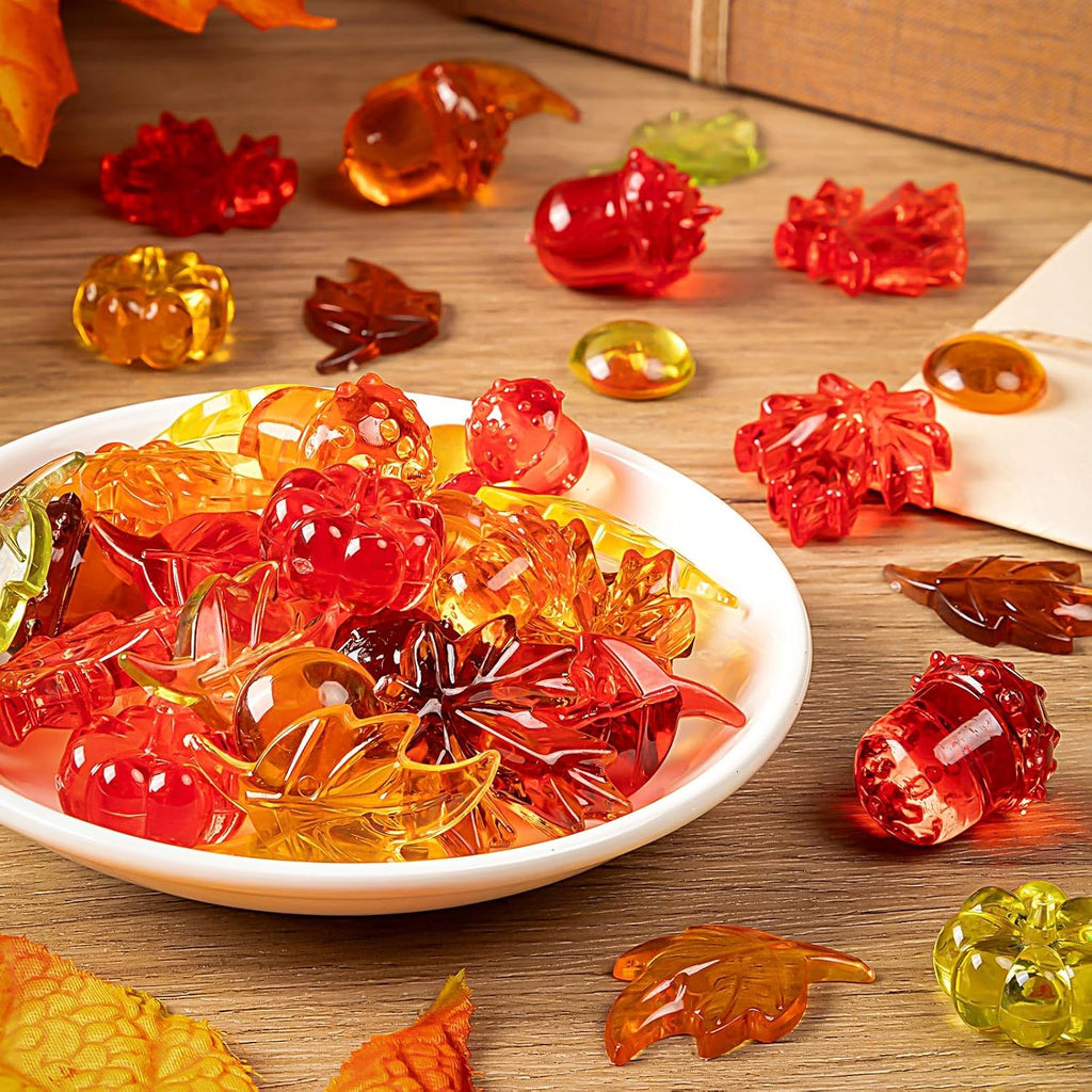 Acrylic Fall Vase Filler, Thanksgiving Mini Acrylic Pumpkins Leaves Acorns Gems for Decor Home, Table Centerpieces