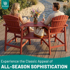 PLUUV Tall Adirondack Chairs Set of 2 with Double Connecting Trays, All Weather HDPE Bar Height Outdoor Chairs, Outdoor Adirondack Barstools with Umbrella Hole for Balcony, Patio, Backyard, Reddish