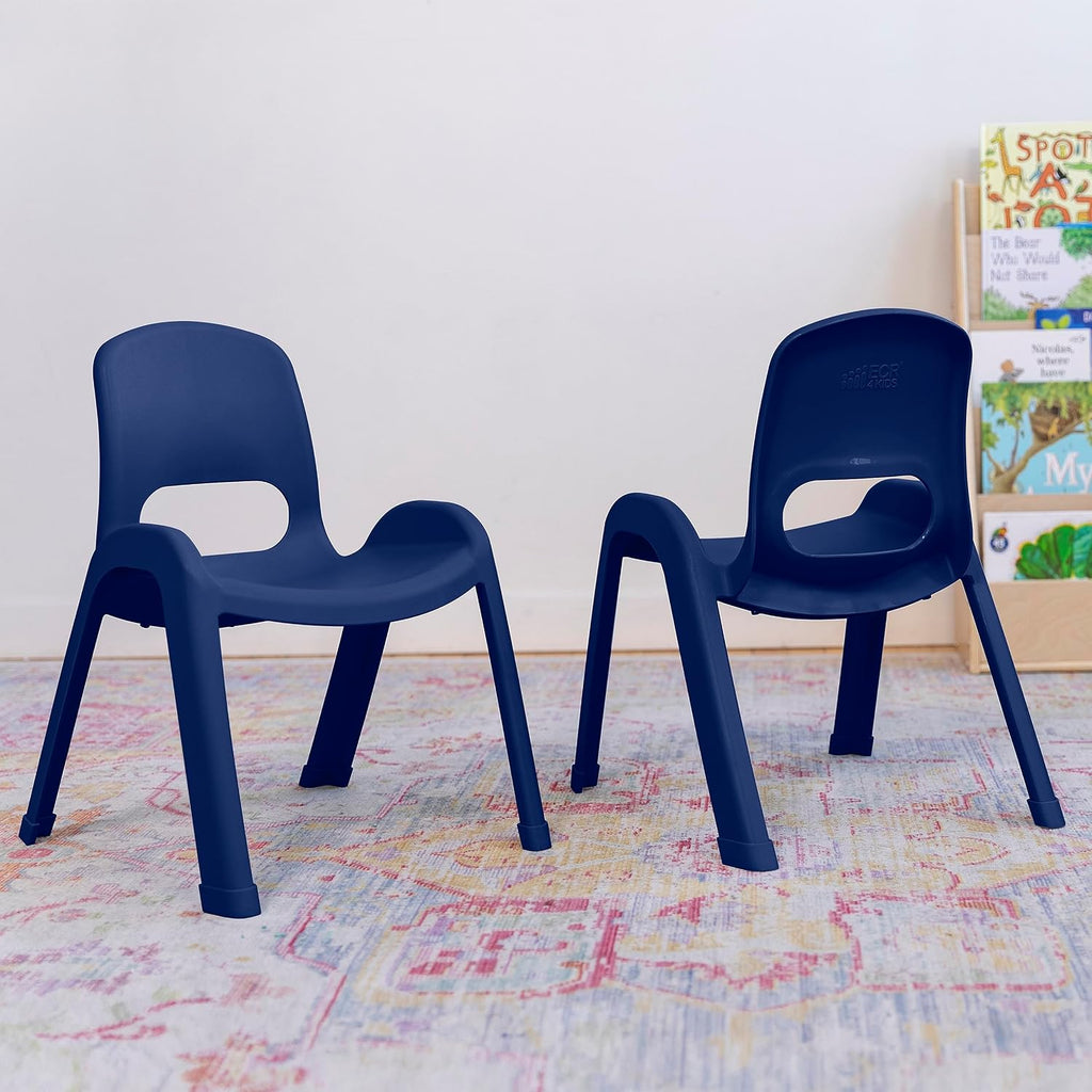 ECR4Kids Plastic Stackable SitRight Chair, 11in, Classroom Furniture, Navy, 4-Pack