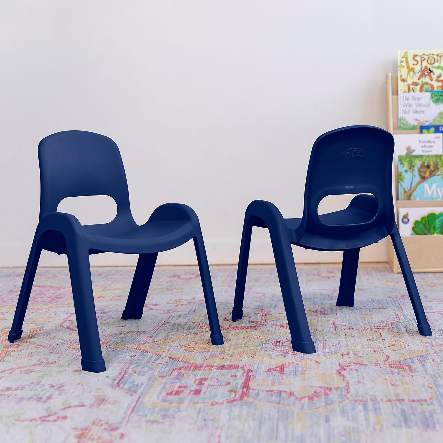 ECR4Kids Plastic Stackable SitRight Chair, 11in, Classroom Furniture, Navy, 4-Pack