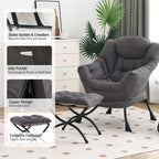 Furlide Lazy Chair with Ottoman, Modern Chair with Folding Footrest, Dark Grey Accent Chair, Comfortable Reading Chair, Oversized Armchairs for Bedroom, Study, Living Room, Courtyard