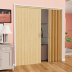 72" x 80" Enhanced Double Walled Interior Accordion Doors, Oak PVC Panel Strong Magnet Folding Closet Door, Space-Saving Bi Fold Doors with Heavy-Duty Nylon Rollers & Upgrated Handle, Easy to Install