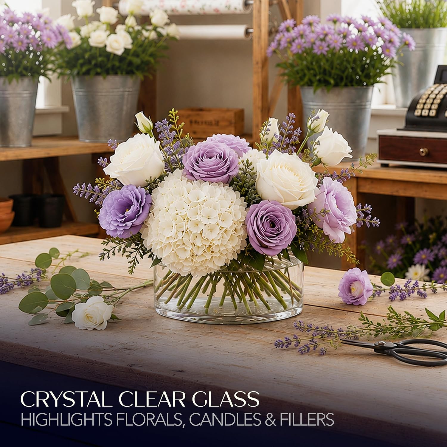 Royal Imports Flower Glass Vase Decorative Centerpiece for Home or Wedding - Cylinder Shape, 4" Tall, 8" Opening, Clear