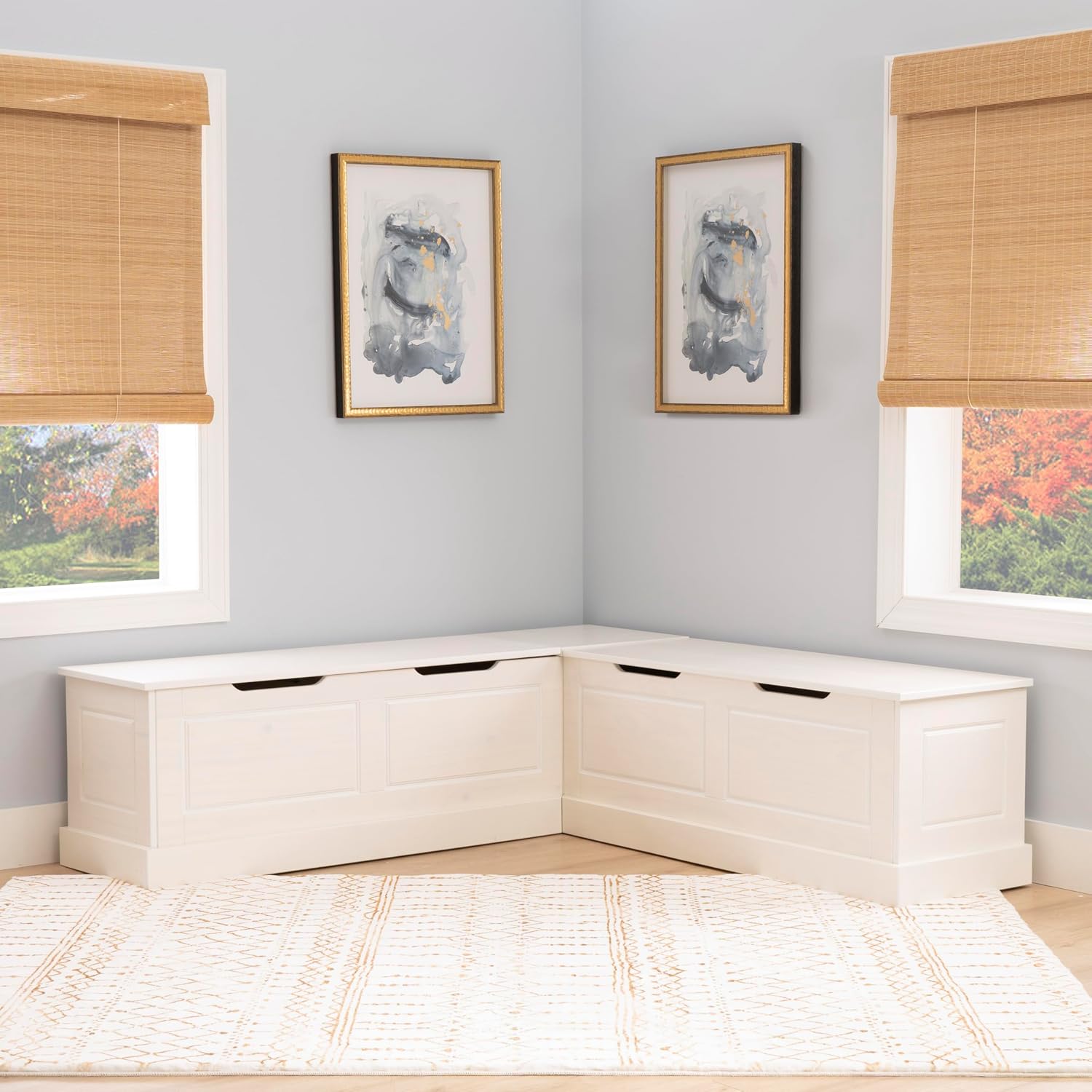 Linon Harris White Solid Pine Backless Nook with Interior Storage