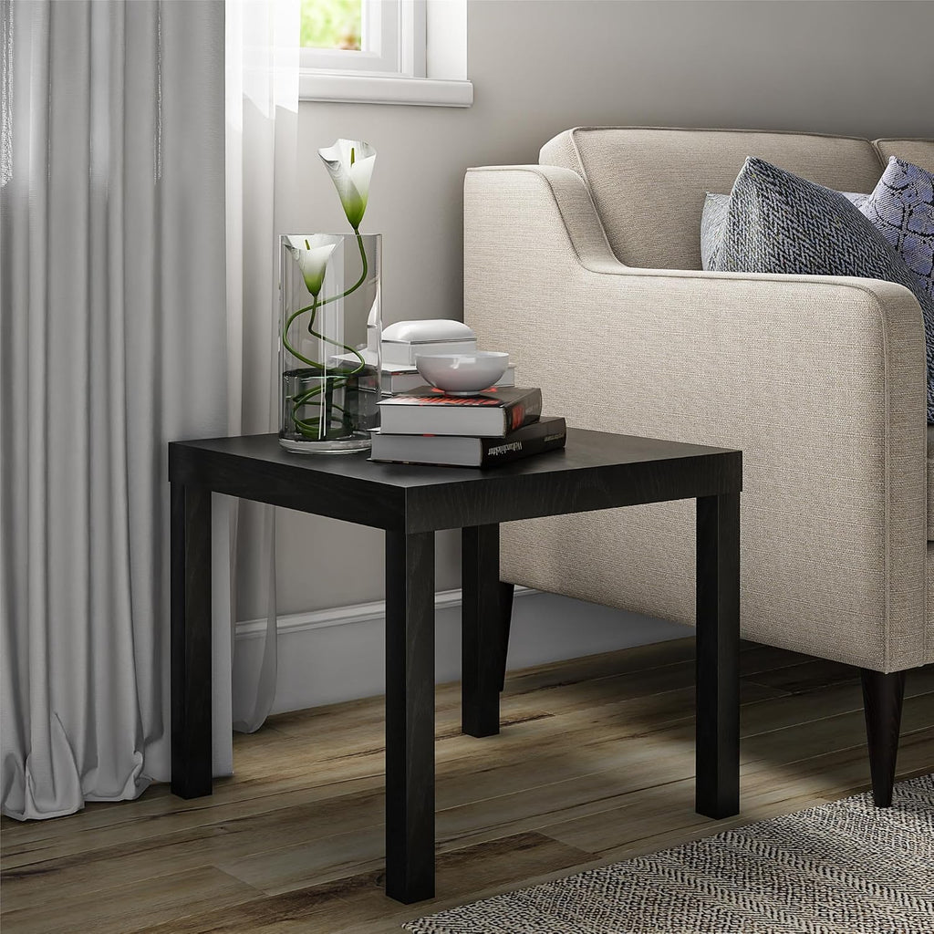 End Table, Small Side Table with Water Resistant Black Oak Finish for Living Room, Bedroom, Office, Minimalist Nightstand, Easy Assembly, Sturdy Square Design, 17.5" H x 20" W x 20" D
