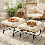 NICESOUL Indoor Outdoor Ottoman Set of 2, Large Wide Double Patio Footstool, PE Rattan Thicken Cushioned Footrest, All-Weather Wicker Furniture for Balcony, Porch, Living Room, Egg Chair, Beige