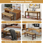 GOFLAME 40” Dining Bench, Farmhouse Boho Entryway Bench with Woven Seagrass Seat, End of Bed Bench with Rubber Wood Frame, Accent Indoor Bench for Bedroom, Dining Room, Living Room, Hallway