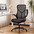 DUMOS Office Managerial Executive Chair with Ergonomic Design, High Back Mesh Computer Desk Chair with Flip-up Armrests, Adjustable Height Swivel Task with Wheels, Comfy Lumbar Support, Black