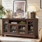 SAVOR LIFE Large Sideboard Buffet Cabinet with Storage,Vintage Walnut Farmhouse 60" Wide Sideboard Cabinets with Glass Doors & Wood Legs,Kitchen Coffee Bar Credenza for Dining Room, Living Room