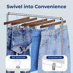 SereneLife Wooden Pants Hangers, 30-Pack Hangers with Adjustable Clips and Anti-Rust Swivel Hook, Space-Saving Pant Organizer for Closet, Ideal for Jeans, Slacks, Shorts, Trousers, Skirts (Retro)