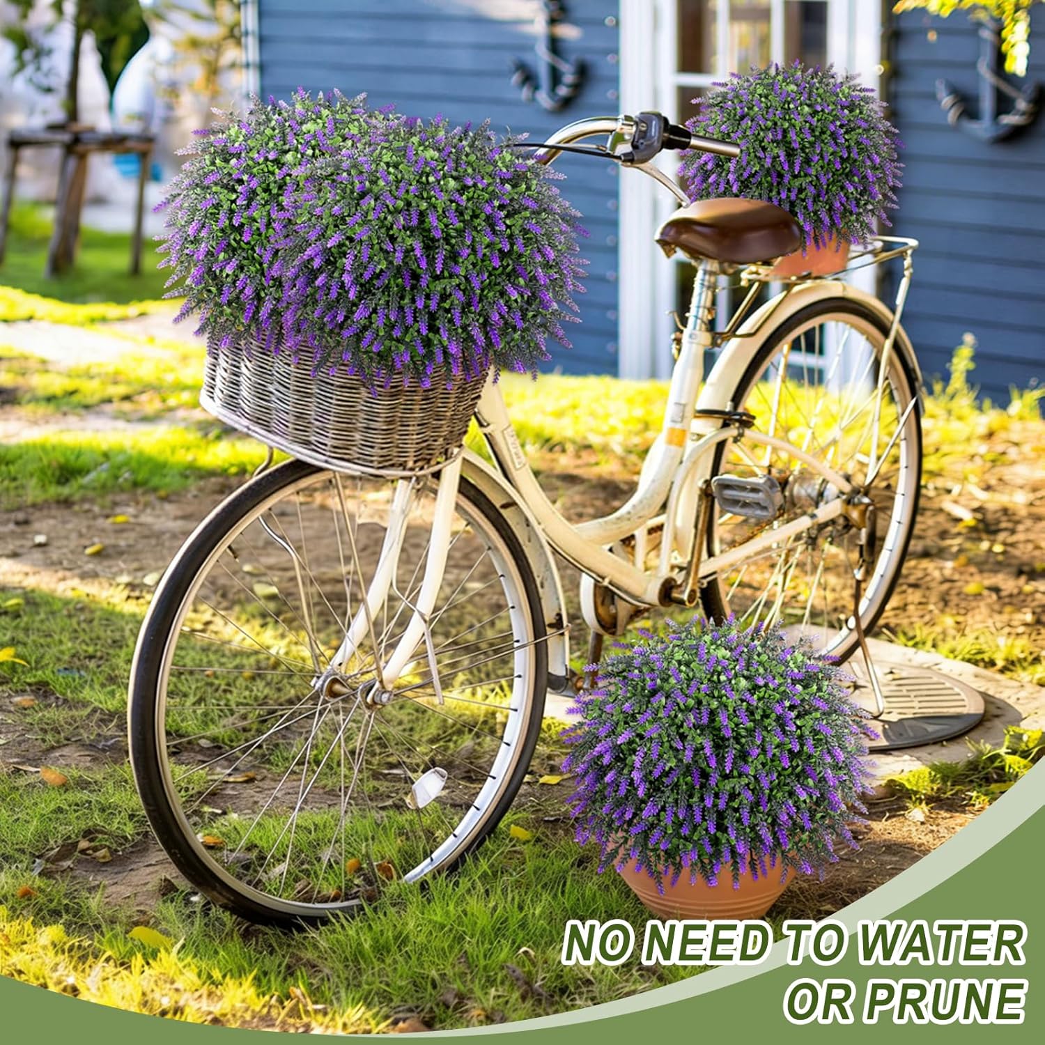 Artificial Plants Bushes for Outdoors, 2 Pack 25.6" Faux Topiary Ball Trees Lavender Plants with Stakes/Spikes for Outside, UV Resistant Fake Greenery for Front Porch, Garden, Yard (Purple, Green )