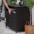 Grand patio Wicker Storage Cabinet Outdoor Waterproof Buffet Cabinet Patio Bar Table with Two Doors and Shelves Wicker Sideboard for Garden Kitchen Pool Dark Brown