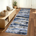 Abstract Washable Runner Rug 2x6 Runners for Hallways, Non-Slip Kitchen Runner Printed Faux Wool Entryway Runners Indoor, Soft Thin Floor Carpet for Entry Bedroom, Navy Blue Multi
