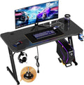 Czlolo 47 Inch Gaming Desk with Power Outlets, L-Shape Leg Computer Desk, Gamer Desk for Small Space, Wtih Cup Holder, Headphone Stand, USB＆ Tpye-C Ports, Carbon Fiber Surface, Black