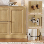 ONBRILL 63" Large Buffet Cabinet with Storage, Farmhouse Sideboard Cabinet with Grooved Barn Doors, Wood Rustic Kitchen Buffet Table Coffee Bar Storage Cabinet for Kitchen, Living Room (Natural)