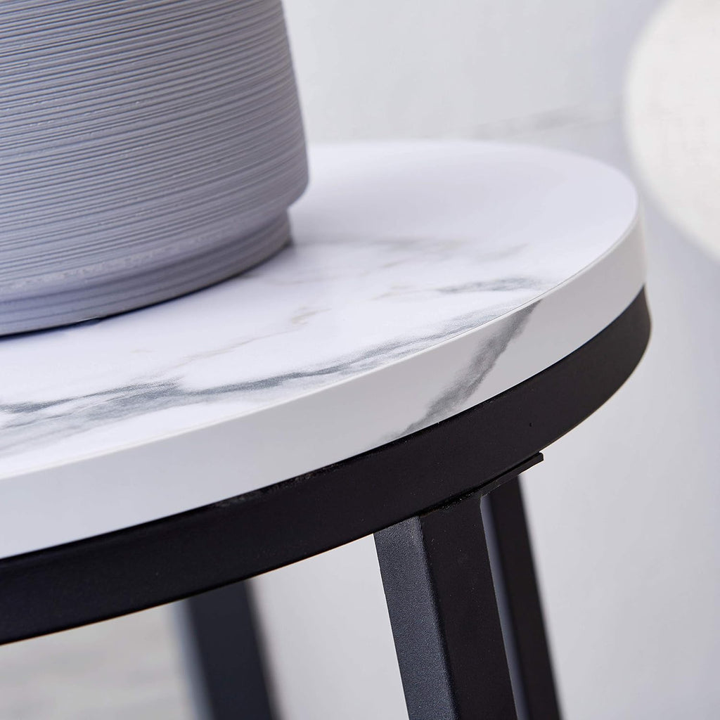 Modern Side Table with Faux Marble MDF Top, Black Metal X-Base, Compact End Table for Small Spaces Living Room Bedroom, Stable and Easy to Assemble