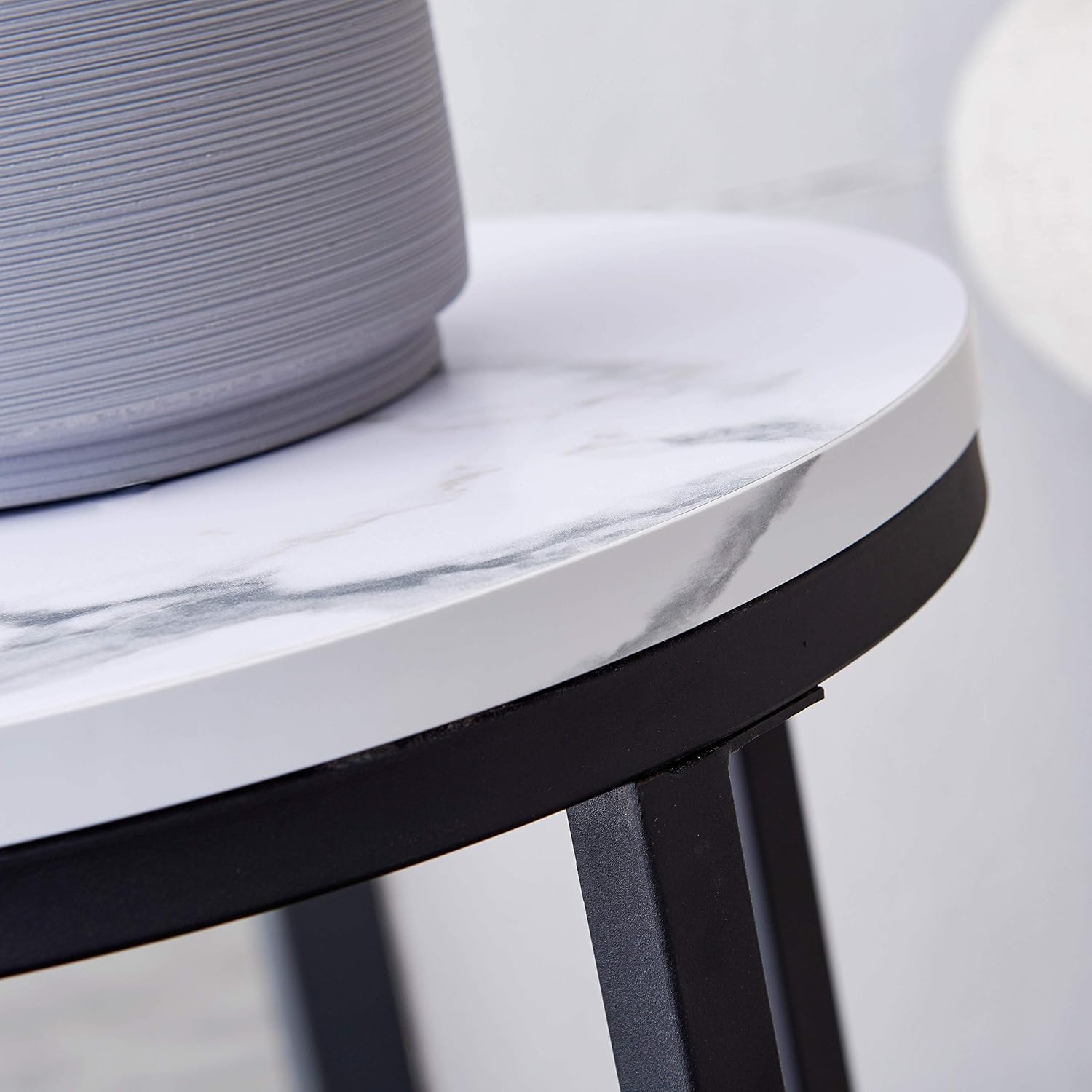 Modern Side Table with Faux Marble MDF Top, Black Metal X-Base, Compact End Table for Small Spaces Living Room Bedroom, Stable and Easy to Assemble
