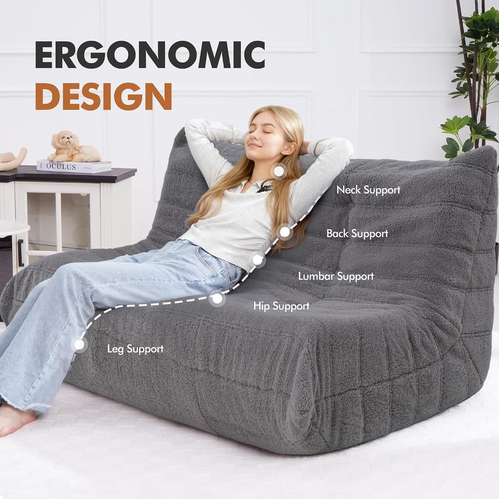 Bean Bag Loveseat Chair Big Sofa Beanbag Chair for Adults Fireside Chair Bean Bag Lounger with Memory Foam Filled for Home,Apartment or Gaming Venue（DGY Teddy）