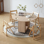 COMUHOME Wood Round Folding Dining Table with 2 Chairs, 47.3" Folding Table and Chairs with Storage Shelf Metal Legs for Home Dining Room Living Room, Space Saving Foldable Dining Table with 2 Chairs