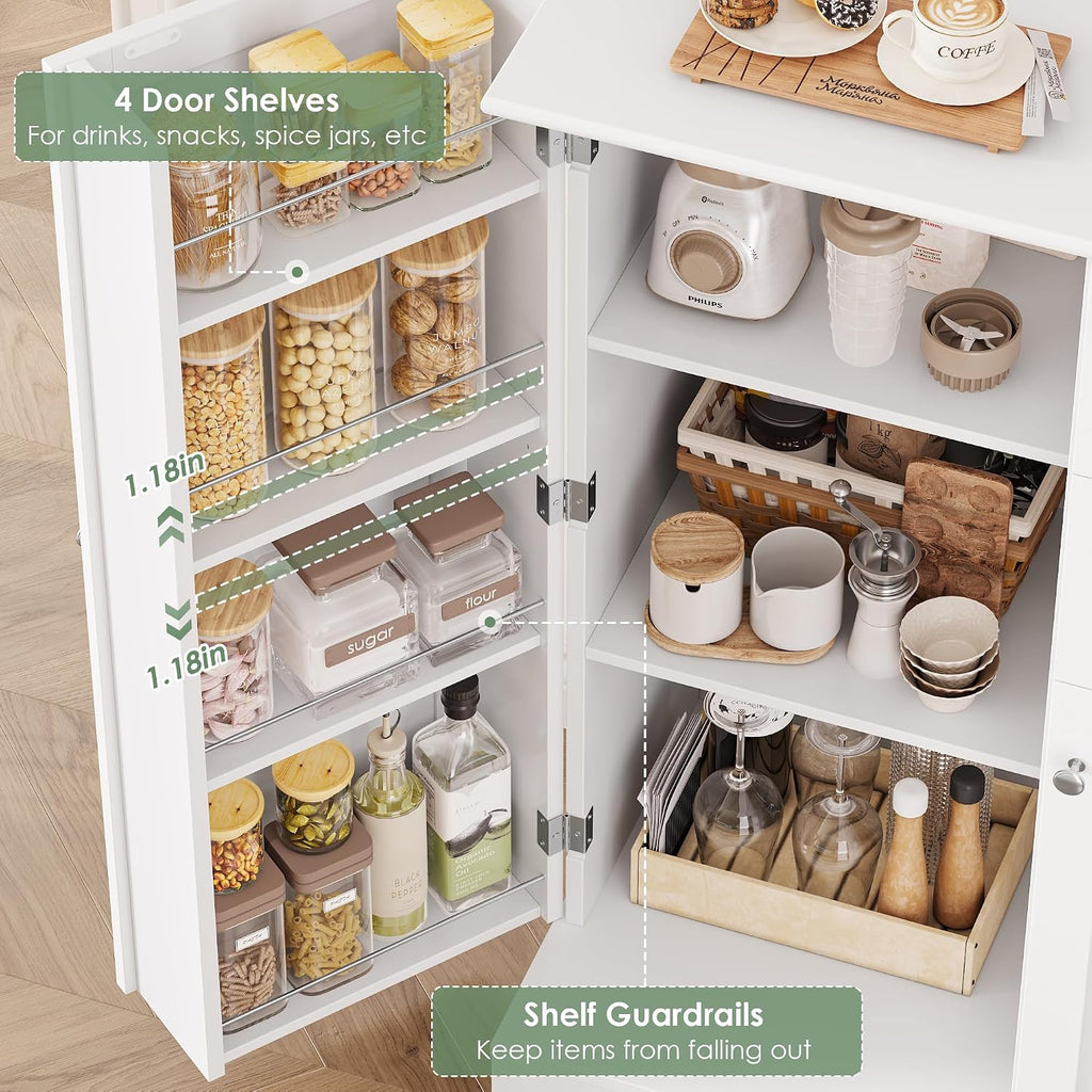 BOTLOG 72" Tall Kitchen Pantry Storage Cabinet, Kitchen Hutch Cabinet with Doors and Shelves, Modern Food Pantry with 2 Drawers for Dining Room, Living Room, White