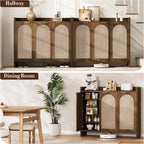 Shoe Cabinet Storage for Entryway - Rattan Accent Cabinet with 3 Doors & Adjustable Shelves, 6-Tier Large Wood Shoes Cabinets with Organizer Rack for Entry Way, Hallway, Living Room, Walnut