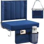 NEWBULIG Stadium Seats with 15.6" Back Support, Wide Bleacher Chairs with 3.15" Thick Padded, Portable Folding Lightweight Bleacher Seat with Hooks for Sports Events, Concerts, Camping, Dark Blue