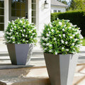 2 Pack 25" Artificial White Lavender Topiary Ball Trees for Outdoors, UV Resistant Faux Evergreen Shrubs with Ground Spikes, Fake Bush Ball Plants for Front Porch, Patio, Garden, Indoor Outdoor Decor