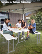 Folding Table Set with 2 Benches, 6 FT Picnic Table and Bench Set, 3- Piece Foldable Camping Tables Sets for Indoor & Outdoor, Portable Plastic Tables Chairs for Party, Wedding, Event, BBQ
