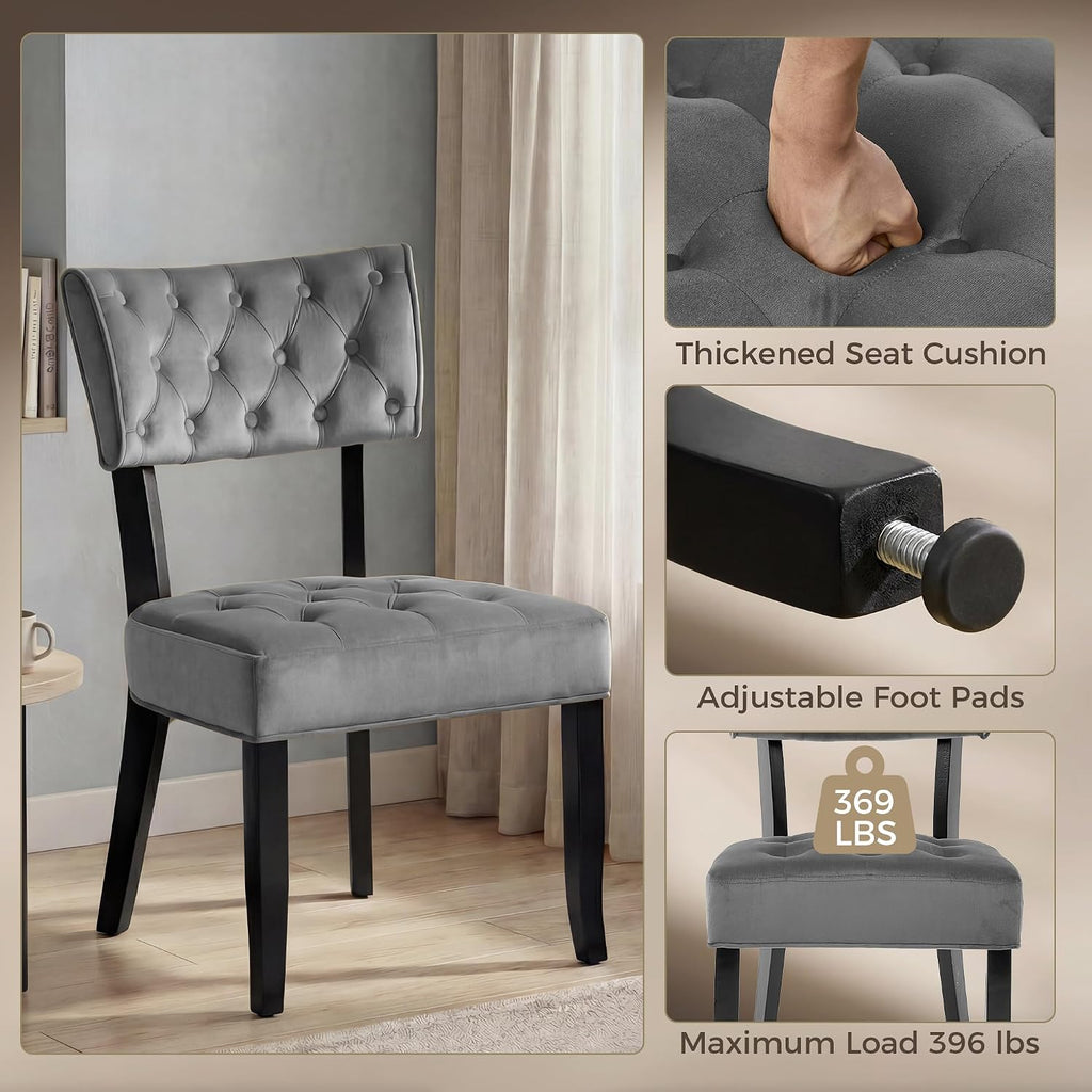UVV Wooden Dining Chairs Set of 2, Mid Century Tufted Upholstered Kitchen Chairs Dining Room Chairs, Velvet Farmhouse Dinner Chair for Kitchen Dining Room, Dark Grey-Black Legs