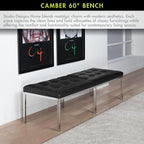 Studio Designs Home Camber Modern Dining Room 60" Legs and Tufted Faux Leather, Entryway or Livingroom Accent Bench, Chrome/Black