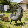 Indoor Outdoor Egg Chair, Wicker Design, 400lbs Capacity, 8-Inch Cushion Ergonomic Balcony Chairs(Black+Gray)