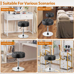 JupiterForce Adjustable Vanity Stool Chair for Makeup, 360° Swivel Makeup Vanity Chair Faux Leather Vanity Stool for Makeup Room, Bathroom and Living Room, Black