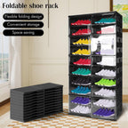 10 Tiers 40 Pairs Collapsible Shoe Rack Organizer with Doors Large Plastic Folding Shoe Cabinet for Closet Entryway Living Room