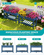 SERWALL Raised Garden Bed with Legs, 43"×17"×30" Large HDPE Elevated Planter Box for Vegetables Flower Herb Patio, All Weather Use- Blue