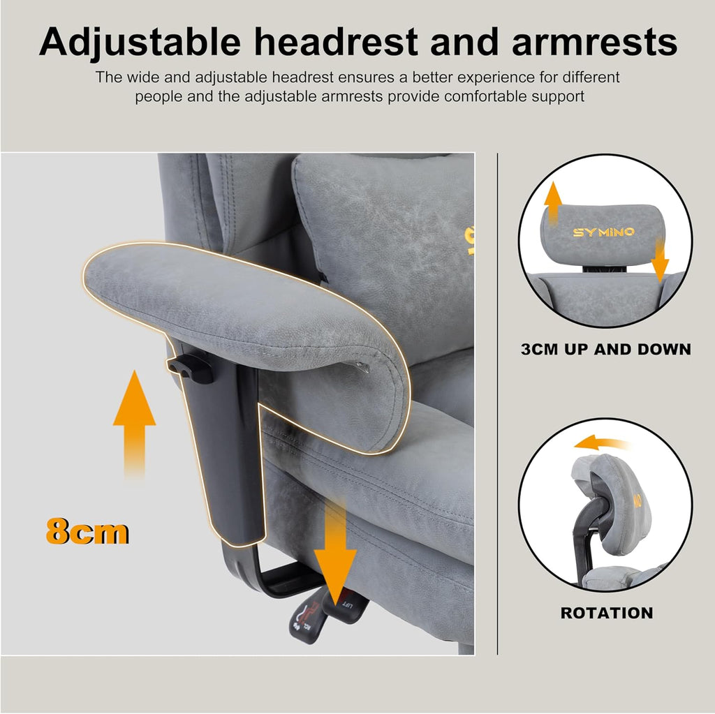 Symino Gaming Chair with Footrest, Up/Down Armrests, Suede Fabric Ergonomic Office Chair, 150° Recline Computer Chair for Desk, Grey