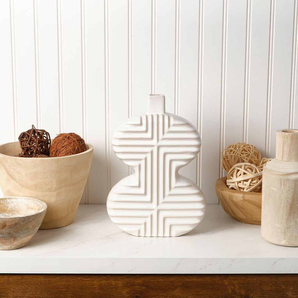Mikasa Geometric Curve Stoneware Ceramic Vase, 7.72x2.72x10.83 Inch