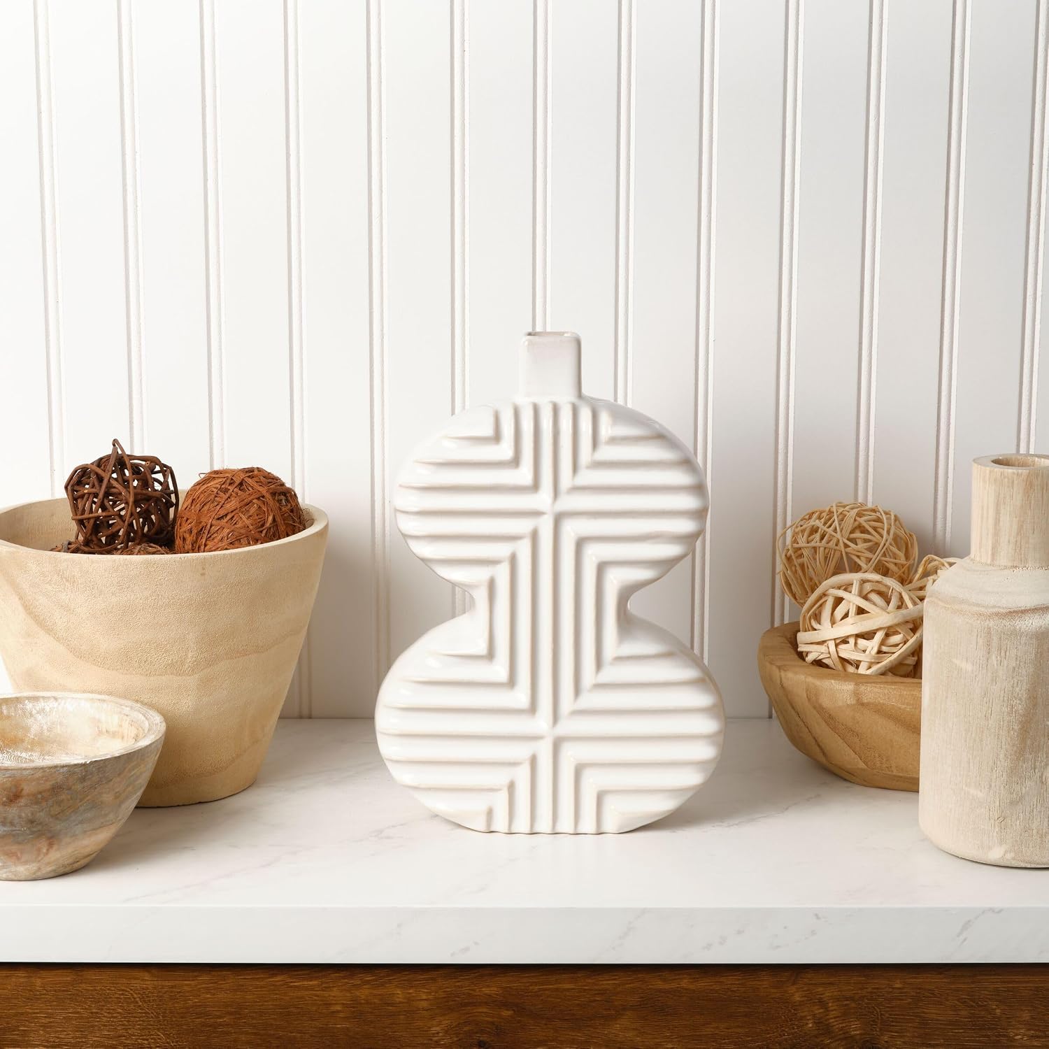 Mikasa Geometric Curve Stoneware Ceramic Vase, 7.72x2.72x10.83 Inch